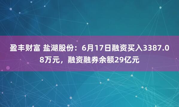 盈丰财富 盐湖股份：6月17日融资买入3387.08万元，融资融券余额29亿元
